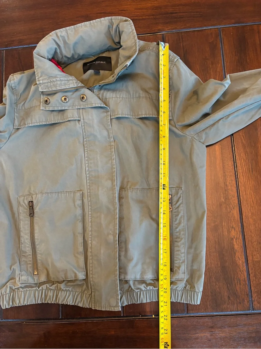 Banana Republic Olive Green Bomber Jacket Utility Zip Stowaway Hood Size Small
